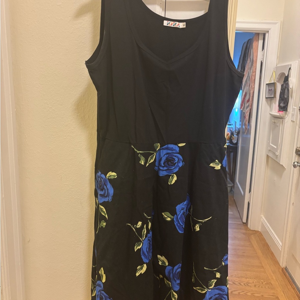 Blue and Black A-Line Sleeveless Dress with Scoop Neck for Wedding